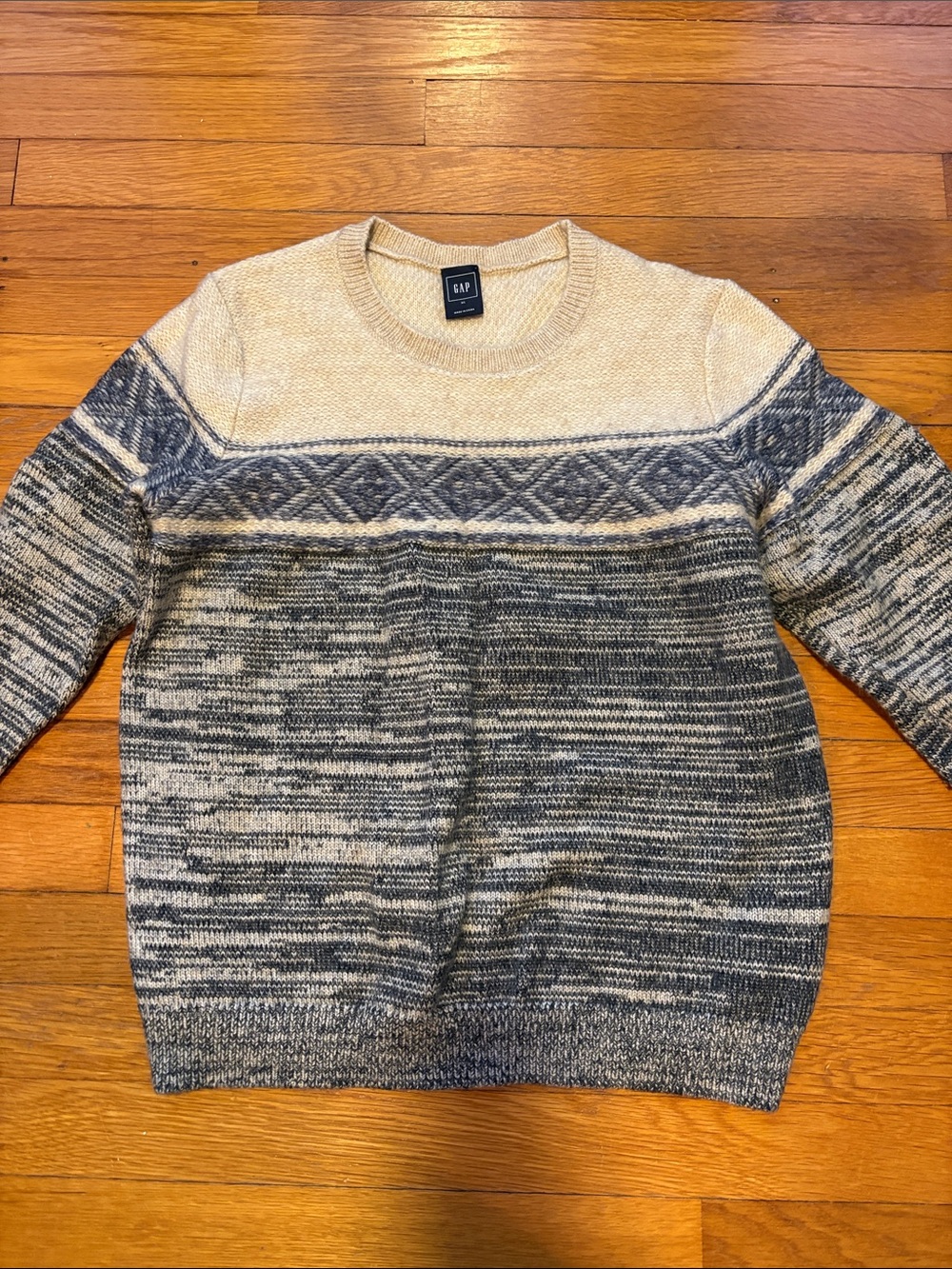GAP Crewneck Sweater - Cream and Navy Marled